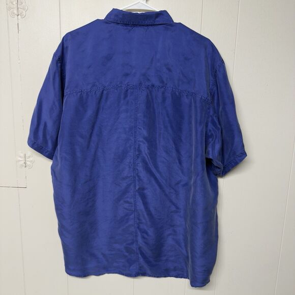 Erika 100% Sillk Short Sleeve Shirt Button Front Lightweight Blue Women 2x EUC - Picture 10 of 10